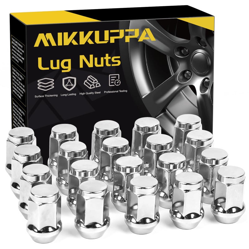 MIKKUPPA 1/2-20 Lug Nuts Replacement for 1987-2018 Jeep Wrangler  2002-2012 Jeep Liberty  1993-2010 Jeep Grand Cherokee Aftermarket Wheel - 20pcs Chrome Closed End Lug Nuts - Image 1